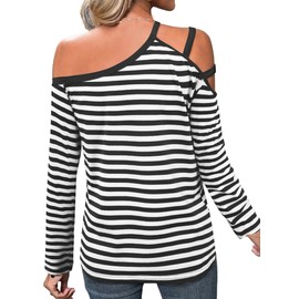 LilyCoco Womens Off Shoulder Tops Long Sleeve Cut Out Solid Shirts White Medium