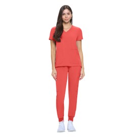 Natural Uniforms Womens Essential Cool Stretch Jogger Scrub Set (Coral, Small)