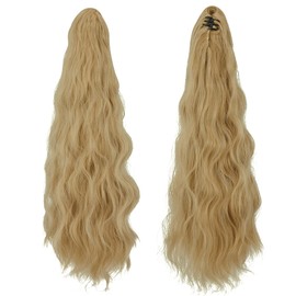 OMGREAT Ponytail Extension Claw Clip 18" Long Wavy Curly Hair Extensions for Women Jaw Clip Ponytail Hairpiece Synthetic Pony Tail (27-613#)