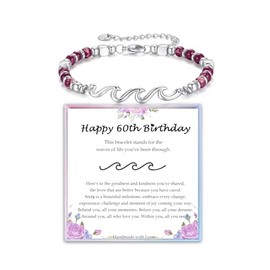 Happy 60th Birthday Gifts for Women, Cool Jasper Wave Bracelet for 60 Year Old Woman 60th Birthday Decoration Gifts for Her Women Mom Grandma Nonna Grammy Wife Sister Friend with A Sentimental Card