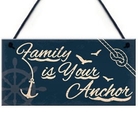 Meijiafei Seaside Family is Your Anchor Shabby Chic Hanging Plaque Nautical Theme Bathroom,Kitchen Decor Gift Accessory 10" X 5"