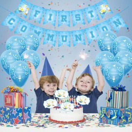 First Holy Communion Decorations，Christening Confirmation Balloon，First Communion Decorations Confirmation Decorations，Christening Decorations，Communion Balloons and Banner Set ，Baby Baptism Day