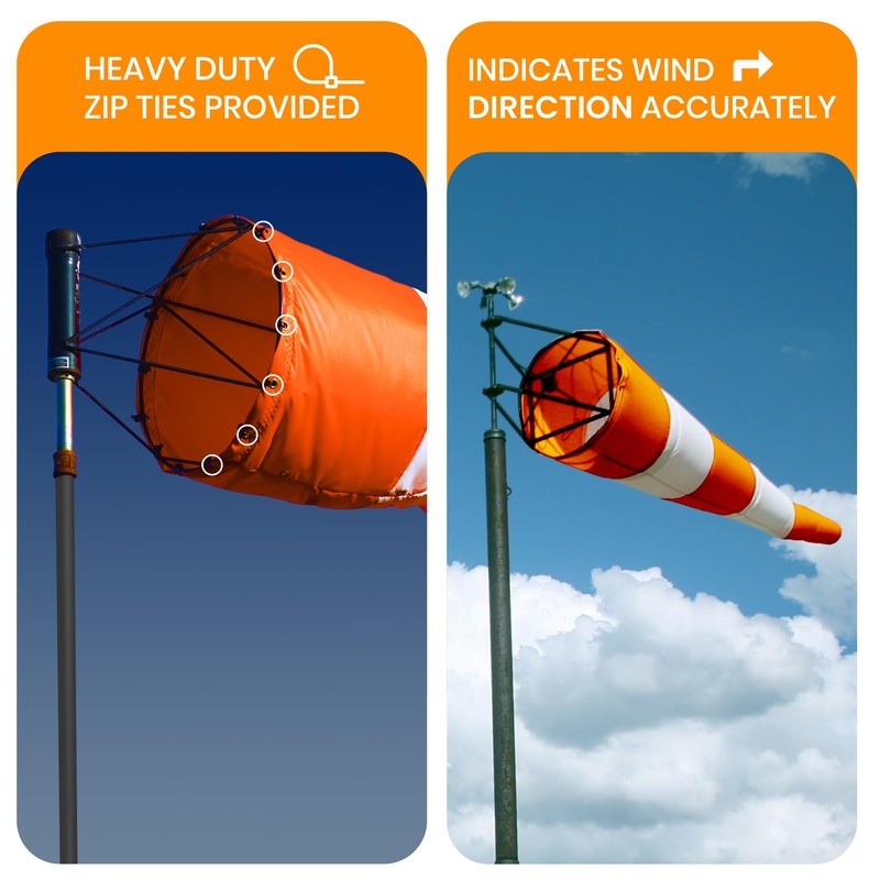 18"x72" Airport Windsock | Heavy Duty, All Weather, Waterproof, UV
