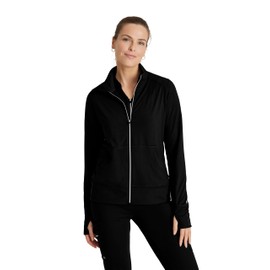 BARCO One Performance Knit Arena Warm-Up Jacket For Women - Banded Collar, Center Front Zipper Women's Scrub Jacket Black XX-Small