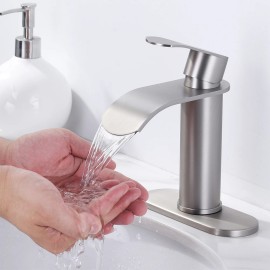 Single Handle Vanity Faucet Gold Waterfall Bathroom Faucet SUS 304 Stainless Steel Basin Sink Faucet Tap for RV LavatoryColor: NICKEL, Surface Finishing: Stainless Steel
