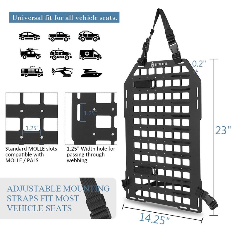 PETAC GEAR Tactical Car Seat Back Organizer | Rigid Molle