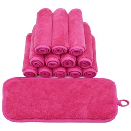 BloomSesame Microfibre Make-Up Cloth, Reusable Microfibre Face Cleansing Cloth, Makeup Remover Cloth, Rose Red (6 x 12 Inches, Pack of 12)