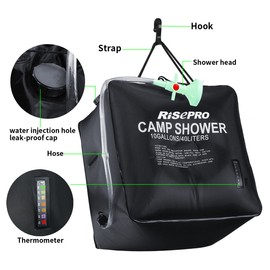 Solar Shower Bag, RISEPRO® 10 gallons/40L Solar Heating Camping Shower Bag with Temperature Hot Water 45°C Hiking Climbing XH07