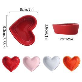 GuoTcusy Heart Shape Ceramic Bowl, Cute Ramekins & Soufflé Dishes, Small Oven Proof Dishes for Creme Brulee, Pie, Dip Sauce Condiment Pots, for Valentine's Day, Mother's Day (2 Pack red with lid)
