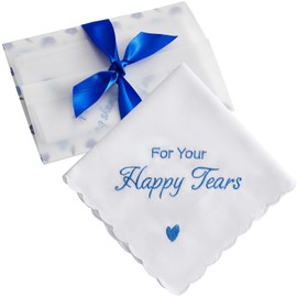 Happy Tears Handkerchief Wedding Gifts Something Blue Gift for Bride to Be Mother of the Bride and Groom Gift, AKI-103R (1, Blue Ribbon)