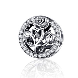 CHENGMEN Rose Flower 925 Sterling Silver Charms for Bracelets Bead Charm Jewellery Gifts for Women Girls Mum Daughter Sister Wife Girlfriend Auntie Niece Best Friend