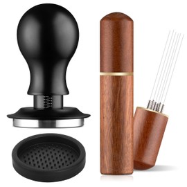 GQIRIL Espresso Distribution Tool Accessories - 51mm Spring Loaded Coffee Calibrated Tamper Kit with Needles, WDT Stainless Steel Espresso Stirrer Dosing Funnel Set for Barista Coffee Machines