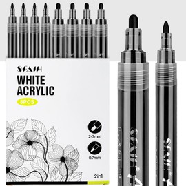 SFAIH Acrylic Black Paint Pens - 8 Pack 2-3MM Medium Tip & 0.7MM Extra Fine White Paint Marker for Rock Painting, Wood, Metal, Fabric, Plastic, Canvas, Glass, Ceramic, Diy Crafts
