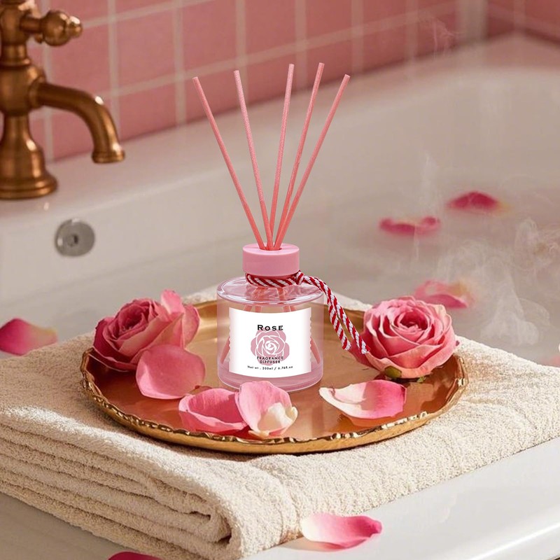 BEHAZEER Rose Reed Diffuser Set, 6.77OZ(200ML) Large Capacity Natural Non-Toxic
