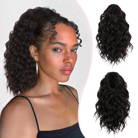 Mtmei hair Short Deep Wave Drawstring Ponytail for Women 10 Inch Black Brown Curly Hair Extension Deep Curly Wave Hair Pony Tails Hair Extensions for Daily Use (#2)