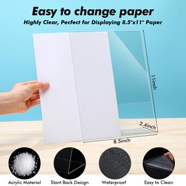 Sanwuta 2 Pcs Acrylic Sign Holder Acrylic Slant Back Sign Holder Display Stand Transparent Flyer Holder Plastic Document Display for Workers Teachers Office Home Menu Desktop(8.5 x 11 Inch)