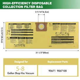 Shop-Vac 6PC Filter Kit, 2-Pack 90671 Filter Bags, 3-Pack 90107 Paper Disc Filters and 90585 Premium Foam Filter, Fit for Most Shop-Vac 5-8 Gallon Wet/Dry Vacuum