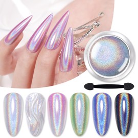 Born Pretty Holographic Nail Powder Fine Rainbow Holo Laser Effect Multi Chrome Manicure Pigment Glitter Dust for Salon Home Nail Art DIY Design
