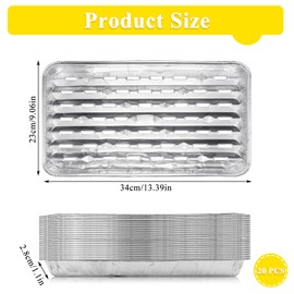 SCDZY Foil Trays BBQ, 20 Pack Disposable Barbecue Tray, 34 x 23 x 2.8cm Aluminum Foil Drip Tray Perforated BBQ Grill Trays Aluminum Grill Containers for Grilling Baking Camping & Travel