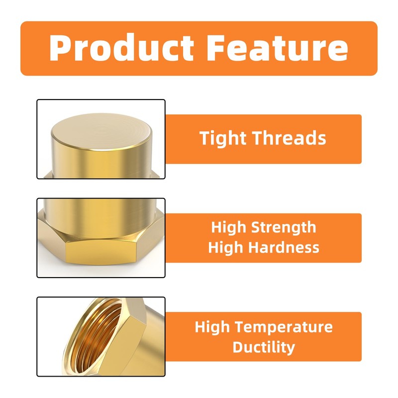 GASHER 1/2"NPT Brass Pipe Cap, NPT Female Thread Socket Pipe