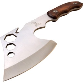 Elk Ridge - Outdoors Full Tang Axe - 10.5-in Overall, 4-in Satin Finish Stainless Steel Axe with Wood Handle Scales, Nylon Sheath - Hunting, Camping, Outdoors - ER-199BR, Multi, One Size