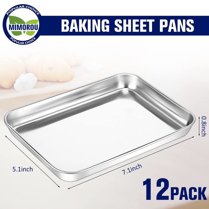 Mimorou 12 Pcs Baking Sheet Stainless Steel Cookie Sheet Small