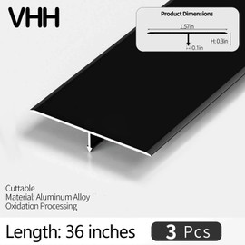 3 Set Black Aluminum T-Shaped Molding,Metal T-Molding Trim for Ground Transition and Floor Gap(36"x1.6")