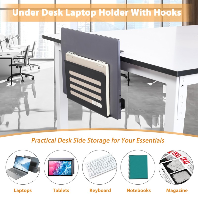 ROLIZOE Desk Side Storage with 2 Hooks No Drill Under