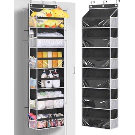 MISSLO Back of Door Storage Organizer Hanging with 6 Large Pockets 12 Side Pockets Closet Door Organizer Baby Organization for Bathroom, Pantry, Bedroom, Nursery, Clothes, Toys, Diapers, Black