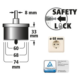 wolfcraft "Professional" Multi-Blade Hole Saw, Ø 60-74 mm I 2154000 I Saw with 3 quick-change blades, Ø 60, 68, 74 mm, cutting depth 33 mm