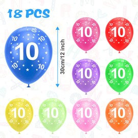 Ainiv 10th Birthday Balloons 18PCS, 12inch Numbers Printed Latex Party Balloons, 10th Anniversary Party Supplies Balloons, Numbers Balloons Decorations for Girls Boys 10 Year Old Birthday Party