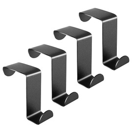 Sibba 4 x Door Hooks, Stainless Steel Door Hooks for Hanging, Functional Clothes Hooks, Door Coat Hooks, Hanging Door Hook Rail for Door, Kitchen Cabinets, Bathroom, Dresser Drawers, Black