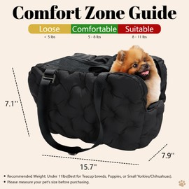Dog Purse Carrier for Small Dog Cats, Soft Quilted Puppy Carrier Soft-Sided Carriers Bag, Luxury Stylish Small Dog Cat Travel Tote for Pets Up to 11 lbs (Black, 15.7" L x 7.9" W x 7.1" H)