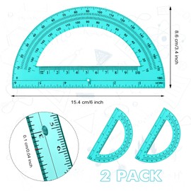 Zonon 2 Pcs 6 Inch Plastic Protractor Math Protractors 180 Degrees Angle Measurement, Translucent for Geometry Classroom Kid Student School Office Supplies(Turquoise)