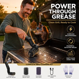 Electric BBQ Grill Brush for Outdoor Cleaning – 3-Speed Rechargeable Tool with 180° Adjustable Head