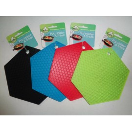 Hometown Gourmet Silicone Pot Holder Trivet Heat Resistant Hexagon Shaped 7.5" - Green