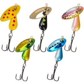 QualyQualy Trout Lures Fishing Spinnerbaits 5pcs Brass Hard Metal Spinner Trout Baits Fishing Lure for Perch Freshwater Saltwater Lake River (#B, 4.7)