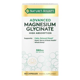 Nature's Bounty Calm Magnesium Glycinate Supplement - High Absorption Magnesium for Relaxed Mood, Heart & Bone Health, 90 Capsules