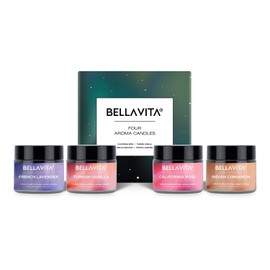 Bella Vita Organic Aroma Candles Soy Wax 4 X 60g each, Vanilla, Cinnamon, Lavender & Rose, Upto 15 hours, best gift
