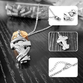 YSAHan Cross Urn Necklaces for Ashes Praying Hands Cremation Memorial Stainless Steel Pendant Jewelry Forever in My Heart with Nana