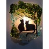 Kitty Cat Twins Black Silhouette Tree Recycled Glass Artisan Night