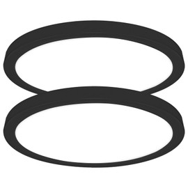 LUXRITE Slim 7 Inch LED Flush Mount Ceiling Light, 15W 1000LM, 5CCT 2700K 3000K 3500K 4000K 5000K, Dimmable LED Ceiling Light, Damp Rated, Energy Star, Title 24 - Black (2 Pack)