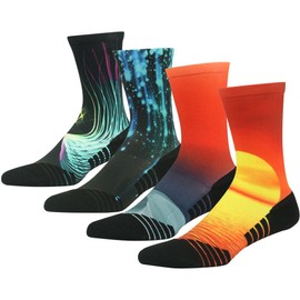 HUSO Crazy Socks, Men's Women's Space Print Athletic Crew Socks for Football, Basketball, Lacrosse & Other Sports 4 Pairs (Multicolor, L/XL)