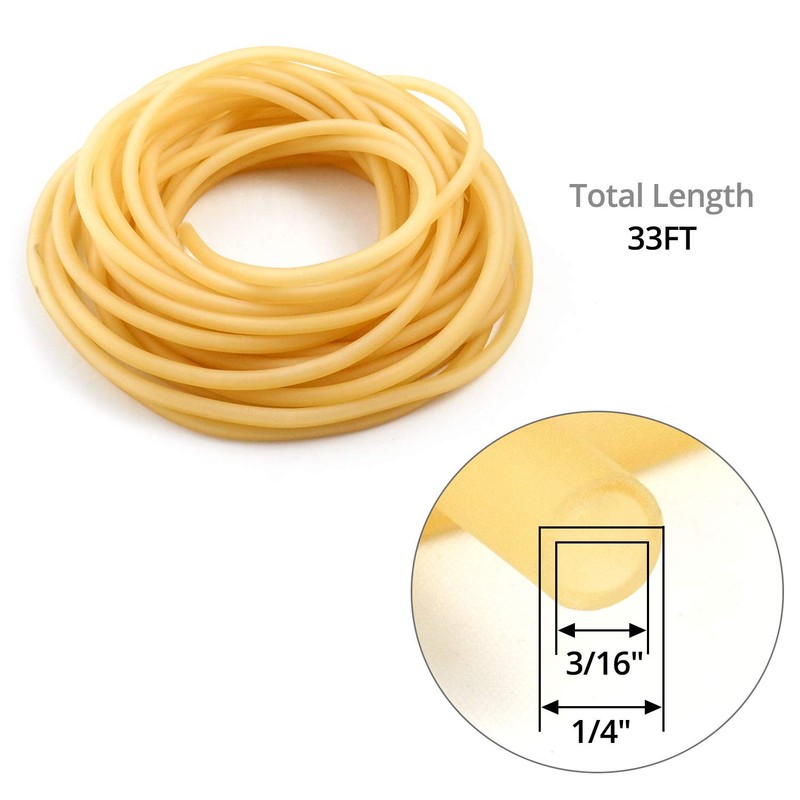 QWORK 33FT 1/4" OD 3/16" ID Natural Latex Rubber Tubing