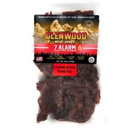 Glenwood Jerky 7 ALARM, Made With Real Smoked Wood, 10oz Bag Beef Jerky Really Hot Jerky Bulk Scorpion Pepper, Ghost Pepper, Carolina Reaper, and Habanero I DARE YOU JERKY (7 ALARM)