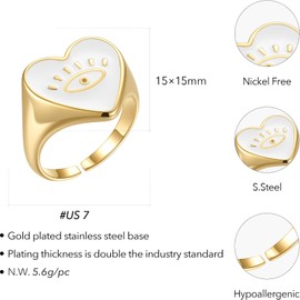 EF ENFASHION Colorful Dripping Oil Rings 18K Gold Plated Stainless Steel Heart Shape Ring for Women