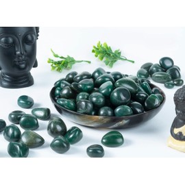 BEZAVO Green Mica Tumbled Stones - 1lb Bulk Polished Crystals for Vase Filler, Fountain Rocks, Healing Reiki Gemstones, Good Luck, Home Decor Gifts, Size 20-25 mm