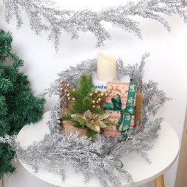 2Pcs Christmas Glitter Pine Garlands 5.9FT Artificial Hanging Silver Pine Needles Vines Fake Cedar Cypress Garland for Christmas New Year Holiday Wedding Winter Home Wall Indoor Outdoor Decor(Silver)