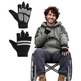 Wheelchair Gloves Half-Finger with Anti-Blister Padding & Shock Absorption for Men Women (Black, Medium)