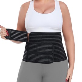 Postpartum Belly Band Abdominal Binder Post Surgery, for Natural Delivery & C-Section Recovery, 9.7" High Adjustable Compression Belly Wrap,Polyester Made with Bamboo Charcoal Fiber(Black, X-Large)